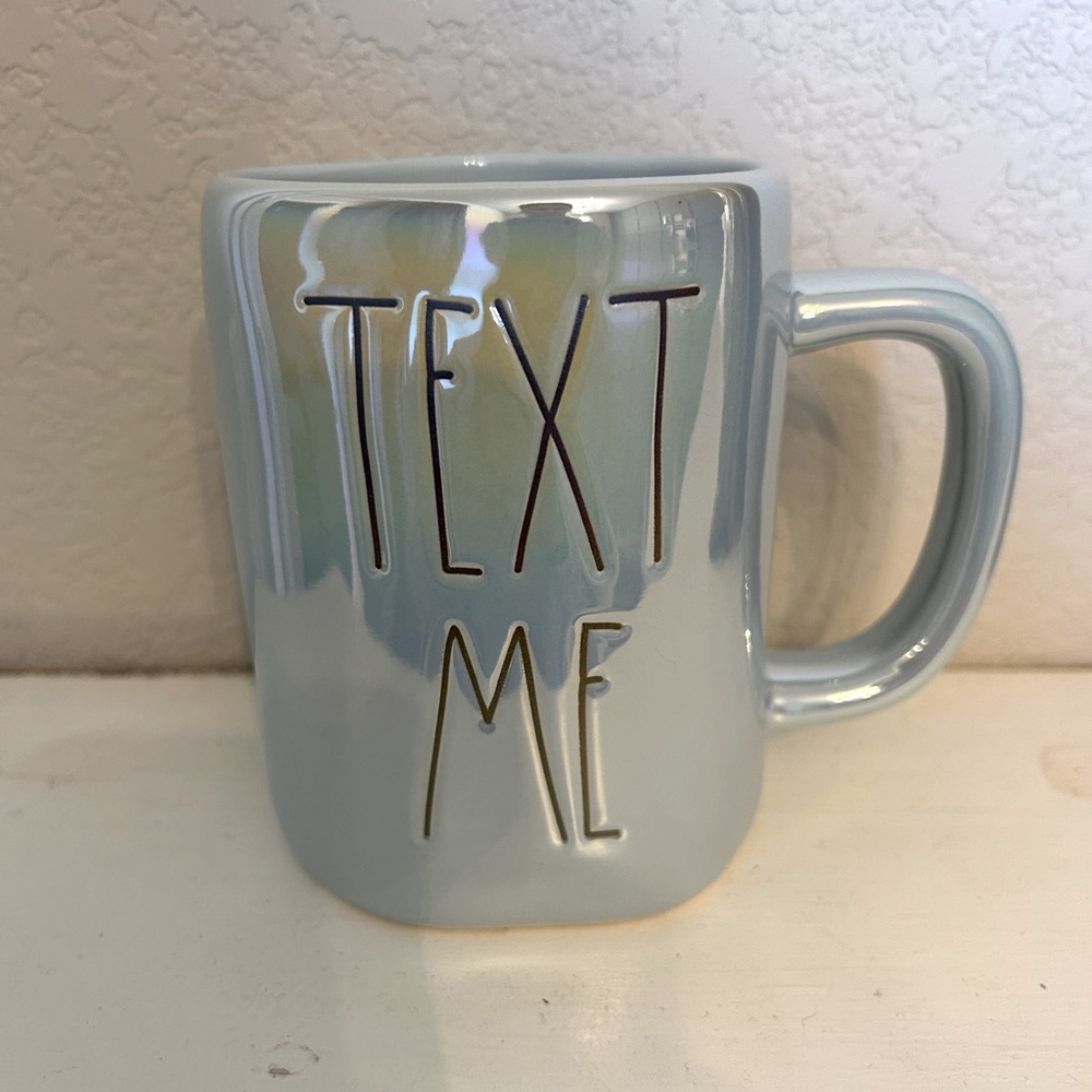 🆕 Rae Dunn TEXT‎ ME Blue Irridescent Coffee Tea Mug